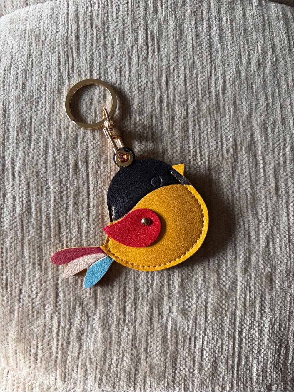 NEW Faux Leather Bird Keychain - Yellow Multicolor Charm